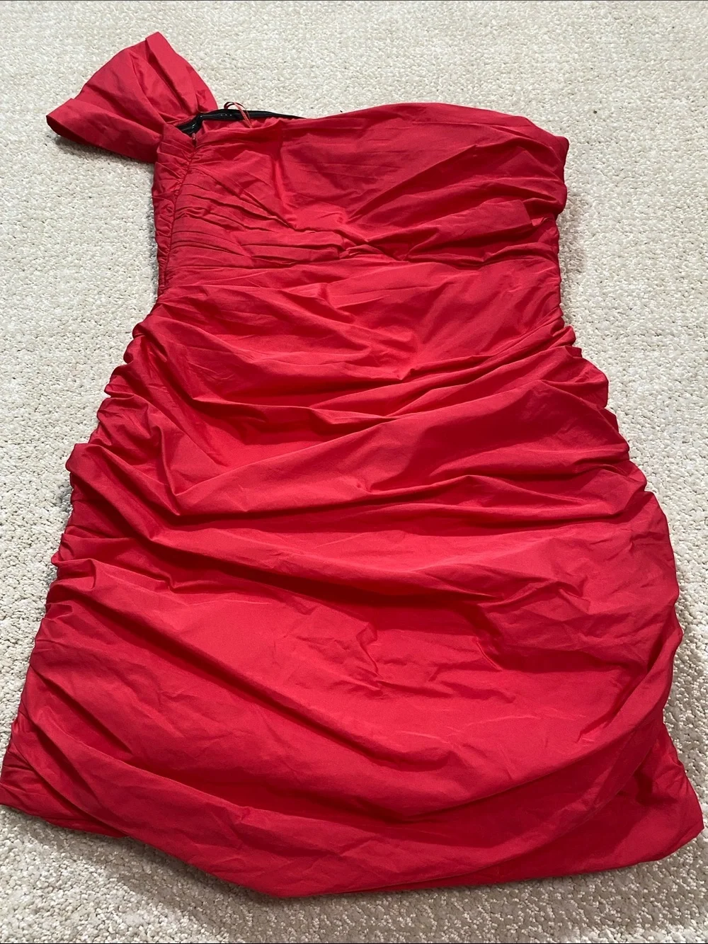 Zara Bright Red One-Shoulder Ruched Mini Dress Size S
